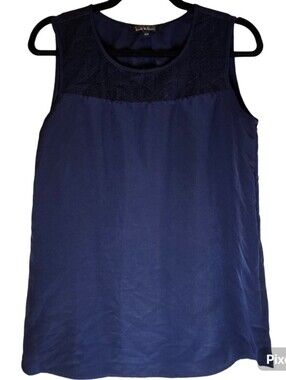 Source Unknown Navy Sleeveless Tank with Lace Yoke